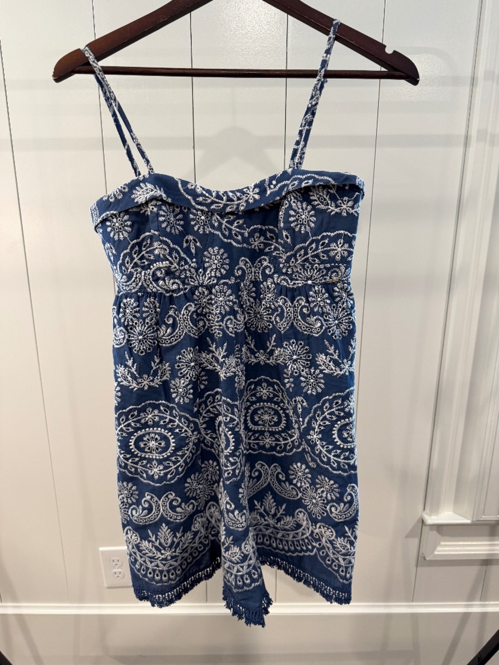Navy and White Eyelet Romper S